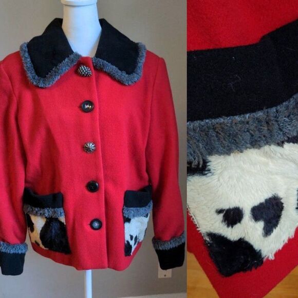 Vintage 90s Mailk Wool Jacket Cow Print Blazer Art to Wear Cottagecore Small - Picture 2 of 14